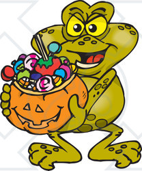 Royalty-Free (RF) Clipart Illustration of a Trick Or Treating Toad Holding A Pumpkin Basket Full 