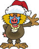 Friendly Waving Baboon Wearing a Christmas Santa Hat