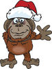 Friendly Waving Orangutan Wearing a Christmas Santa Hat