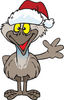 Friendly Waving Emu Wearing a Christmas Santa Hat