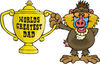 Baboon Character Holding A Golden Worlds Greatest Dad Trophy