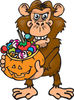 Trick Or Treating Chimp Holding A Pumpkin Basket Full Of Halloween Candy