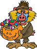 Trick Or Treating Baboon Holding A Pumpkin Basket Full Of Halloween Candy