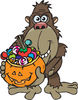 Trick Or Treating Ape Holding A Pumpkin Basket Full Of Halloween Candy