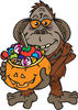 Trick Or Treating Orangutan Holding A Pumpkin Basket Full Of Halloween Candy