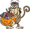 Trick Or Treating Monkey Holding A Pumpkin Basket Full Of Halloween Candy