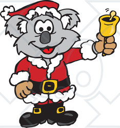 Clipart Christmas Santa Koala Ringing A Charity Bell - Royalty Free Vector Illustration