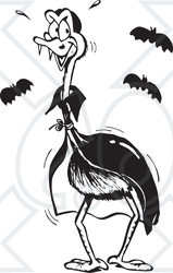 Clipart Black And White Emu Vampire - Royalty Free Vector Illustration