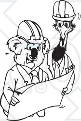 Clipart Black And White Aussie Koala And Emu Architects - Royalty Free Vector Illustration