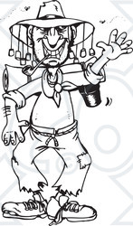 Clipart Black And White Stinky Australian Hiker Man Waving - Royalty Free Vector Illustration