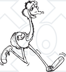 Clipart Black And White Australian Emu Runner - Royalty Free Vector Illustration