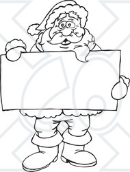 Clipart Black And White Santa Holding A Sign - Royalty Free Vector Illustration