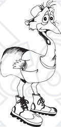 Clipart Black And White Aussie Emu In Clothes - Royalty Free Illustration