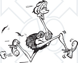 Clipart Black And White Aussie Emu Running - Royalty Free Illustration