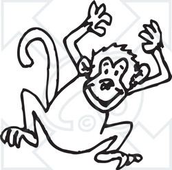 Clipart Black And White Jumping Monkey - Royalty Free Vector Illustration