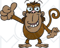 Clipart of a Happy Monkey Giving a Thumb up - Royalty Free Vector Illustration