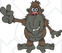 Clipart of a Happy Ape Gesturing Peace - Royalty Free Vector Illustration