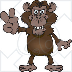 Clipart of a Chimpanzee Gesturing Peace - Royalty Free Vector Illustration