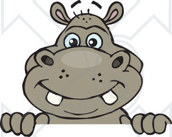 Clipart of a Happy Hippo Peeking over a Sign - Royalty Free Vector Illustration