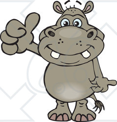 Clipart of a Happy Hippo Giving a Thumb up - Royalty Free Vector Illustration