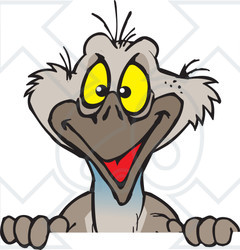 Clipart of a Happy Emu Bird Peeking over a Sign - Royalty Free Vector Illustration