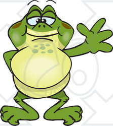 Clipart of a Friendly Waving Bullfrog - Royalty Free Vector Illustration