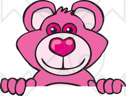 Clipart of a Pink Teddy Bear Peeking over a Sign - Royalty Free Vector Illustration