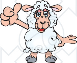 Clipart of a Happy Sheep Holding a Thumb up - Royalty Free Vector Illustration