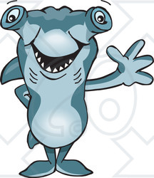 Clipart of a Hammerhead Shark Standing and Waving - Royalty Free Vector Illustration