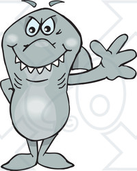 Clipart of a Gray Shark Standing and Waving - Royalty Free Vector Illustration