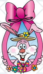 Clipart of a Pink Easter Bunny in an Egg Shaped Frame - Royalty Free Vector Illustration