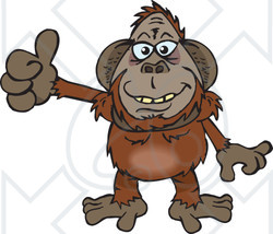 Clipart of a Happy Orangutan Holding a Thumb up - Royalty Free Vector Illustration