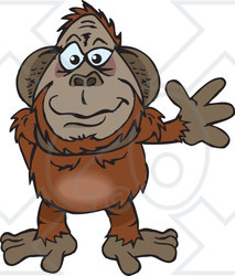 Clipart of a Happy Orangutan Waving - Royalty Free Vector Illustration