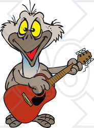 Clipart of a Happy Emu Bird Playing an Acoustic Guitar - Royalty Free Vector Illustration