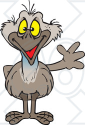 Clipart of a Happy Emu Bird Waving - Royalty Free Vector Illustration