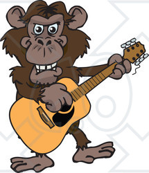 Clipart of a Happy Chimp Playing an Acoustic Guitar - Royalty Free Vector Illustration