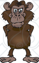 Clipart of a Happy Chimpanzee Monkey Standing - Royalty Free Vector Illustration