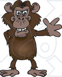 Clipart of a Happy Chimpanzee Monkey Standing and Waving - Royalty Free Vector Illustration