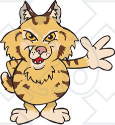 Clipart of a Waving Grinning Bobcat - Royalty Free Vector Illustration