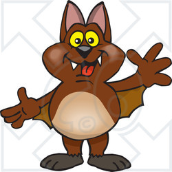 Clipart of a Friendly Waving Brown Bat - Royalty Free Vector Illustration