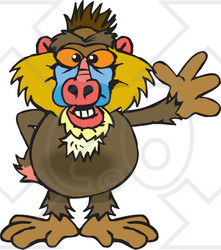 Clipart of a Friendly Waving Baboon - Royalty Free Vector Illustration