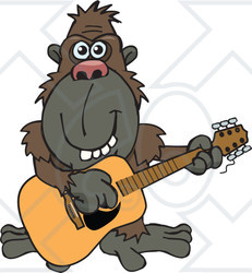 Clipart of a Happy Ape Musician Playing a Guitar - Royalty Free Vector Illustration