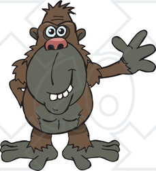 Clipart of a Friendly Ape Waving - Royalty Free Vector Illustration