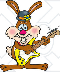 Clipart of a Happy Brown Easter Bunny Rabbit Playing an Electric Guitar - Royalty Free Vector Illustration