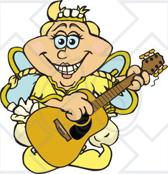 Clipart of a Cartoon Happy Tooth Fairy Playing an Acoustic Guitar ...