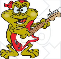 Clipart of a Cartoon Happy Toad Playing an Electric Guitar - Royalty Free Vector Illustration