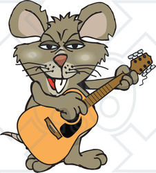 Clipart of a Cartoon Happy Rat Playing an Acoustic Guitar - Royalty Free Vector Illustration