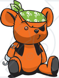 Royalty-Free (RF) Clipart Illustration of an Orange Pirate Teddy Bear With A Hook Hand