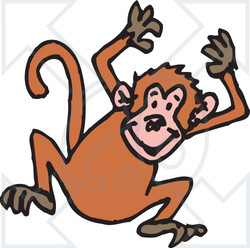 Clipart Illustration of a Hyper Monkey Jumping Up And Down With His Hands Above His Head