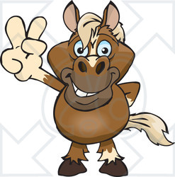 Clipart Illustration of a Peaceful Horse Smiling And Gesturing The Peace Sign With His Hand